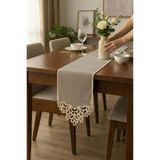 Çeyiz Diyarı Queen Keten Aplikeli Runner 40x100 cm Gri