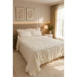 Çeyiz Diyarı Ruffle Pure Love 3 Parça Çift Kişilik Pike Takımı Krem