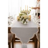 Çeyiz Diyarı Shelly Keten Aplikeli Runner 40x120 cm Gri
