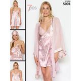 Çeyiz Seti 5001 Pembe Gecelik Sabahlık Şort 7'li Takım