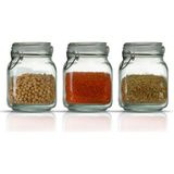 Çeyizde 3'lü Korken Kare Kavanoz 1000 ml Vakumlu Kilitli Cam Saklama Kavanozu - Beyaz / Şeffaf - 3 Adet - 1 lt
