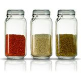 Çeyizde 3'lü Korken Kare Kavanoz 2000 ml Vakumlu Kilitli Cam Saklama Kavanozu - Beyaz Şeffaf
