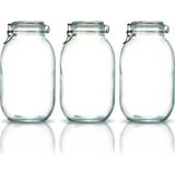 Çeyizde 3'lü Korken Kavanoz 3000 ml Vakumlu Kilitli Cam Saklama Kavanozu - Beyaz / Şeffaf - 3 Adet - 3 lt