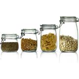 Çeyizde 4'lü Set Korken Kavanoz Vakumlu Kilitli Cam Saklama Kavanozu 500 ml - 750 ml - 1000 ml - 1500 ml - Şeffaf - 4 Adet - Hacim