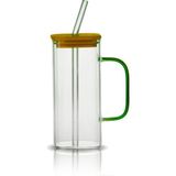 Çeyizde Bambu Kapaklı 400 ml Borisilikat Sızdırmaz Cam Kupa - Hediyelik Cam Kupa Yılbaşı Ögretmenler Günü Hediyesi Cam Bardak - 1 Adet - Yeşil