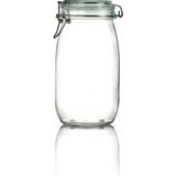 Çeyizde Korken Kavanoz 1500 ml Vakumlu Kilitli Cam Saklama Kavanozu - Beyaz - Şeffaf