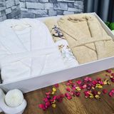 Çeyizlik Aile Bornoz Seti 4 Parça Krem Cappucino