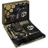 Çeyizlik Damat Seccade Seti Kutulu Dini Ramazan Hediyelik Bohça Seti - 100 x 120 cm - Siyah