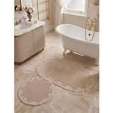 Çeyizlik Güpürlü Dantelli Banyo Paspas Takımı Kaymaz Taban 2'Li Bej 60X100 50X60 Cm