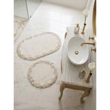 Çeyizlik Güpürlü Dantelli Banyo Paspas Takımı Kaymaz Taban 2'li Set 60X100 50X60 - Çok Renkli - Beyaz - Gold