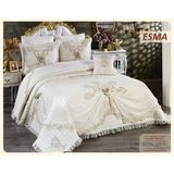 Çeyizlik Yatak Örtüsü ( Set 4 Parçası ) Fransız Dantelli ve Kapitoneli Yüksek Kalite Set Çantada - 250 x 260 cm - Krem