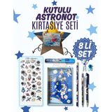 Ceylan Kırtasiye Lüks Kutulu Astronot ve Uzay Hediye Seti - Çocuklar Için Hazır Hediye Paketi - Defter Silgi Kalem(8 Parça) - Lacivert