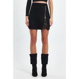 Ceylen Dantel Detay Süet Etek - Siyah