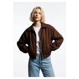 Ceylen Kadın Oversize Pamuklu Gabardin Klasik Yaka Fermuarlı Casual Ceket Mont