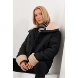 Ceylen Kadın Oversize Siyah Şişme Mont Uzun Kollu ve Kürk Detaylarıyla Günlük Stil İçin İdeal