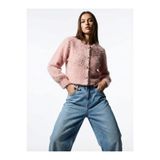Ceylen Premium Peluş Düğmeli Crop Kadın Hırka