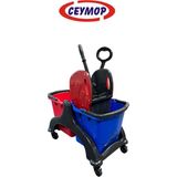Ceymop Professional Çift Kovalı Temizlik, Paspas Seti Plastik Presli Kat Arabası - Altın