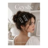 CeyShe Pinterest 2’li Parlak Koyu Gri Siyah Dikdörtgen Dalgalı İthal Gümüş Kaplama Kalın Metal Çıtçıt Pens Saç Tokası