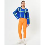 Ceyss Design Çizgili ve Motifli Yuvarlak Yaka Kazak - Standart - Saks Mavisi