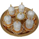 Ceyyiz 8'li Gold Beyaz Kristal Taşlı Lokumluk Kahve Fincanı Set - 1 - 001 - Beyaz