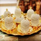 Ceyyiz Ers 8'li Gold Beyaz Kristal Taşlı Lokumluk Kahve Fincanı Set