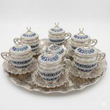 Ceyyiz Kristal Taşlı Nazar Silver Kahve Fincanı Lokumluk Seti - 1 - 001 - Beyaz