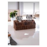 CEZVE HOME Rattan Hasır Kare İki Bölmeli Çatal&Kaşıklık/Organizer