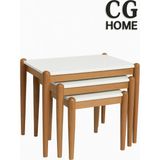 Cg Home Ada Zigon Sehpa Üçlü Lüx %100 Ağaç Lake Boyalı Sehpa - EKRU