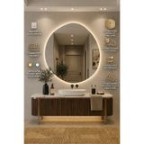 CG HOME Arya Asimetrik Ledli Ayna Dokunmatik Modern Banyo Aynası Şık Tasarım Konsol Aynası Dekoratif Duvar Aynası Beyaz Günışığı LED