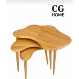 Cg Home Liza Model Iskandinav Masif Kayın 3’lü Zigon Sehpa | Doğal Kayın Panel | Vernikli | Modern Tasarım - NATUREL