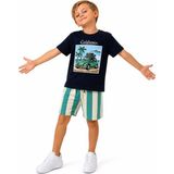 Cg Kids Araba Desenli Çizgili Şortlu Tshirt & Şort Erkek Çocuk Alt Üst Takım - 5 - 6 Yaş - Lacivert