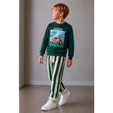 Cg Kids California Baskılı Zümrüt Yeşil Sweatshirt ve Çizgili Pantolonlu Erkek Çocuk 2'li Alt Üst Takım - 9 - 10 Yaş