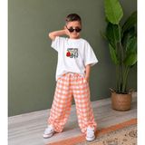Cg Kids Camp Life Baskılı Tişört ve Ekose Pantolon Erkek Çocuk Takımı / Turuncu