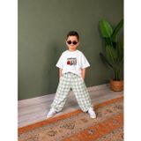 Cg Kids Camp Life Nakışlı Tişört ve Ekose Pantolon Erkek Çocuk Alt Üst Takımı / Su Yeşili