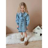 Cg Kids Fiyonk Taşlı İşlemeli Jean Kot Denim Elbise Kız Çocuk Süper Kalite