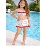 Cg Kids Kiraz Desenli Bikini Takımı Fırfırlı Etekli Mayo Kız Çocuk Alt Üst Takım