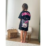Cg Kids Kuromi Kalp Baskılı Kız Çocuk Şortlu Alt Üst Takım - 3 - 4 Yaş - Siyah - Mor - Pembe - Mavi
