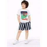 Cg Kids Malibu Kabartma Baskılı Tshirt Çizgili Lacivert Şort ile Süper Kalite - 9 - 10 Yaş