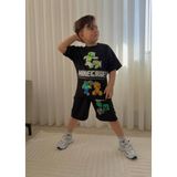 Cg Kids Minecraft Erkek Çocuk Tshirt & Şort Alt Üst Takım Süper Kalite Arka Etek Baskı Detay - 3 - 4 Yaş - Siyah