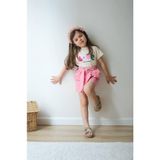 Cg Kids Nakışlı Love Alt Pembe Ince Kot Şort Kız Çocuk Alt Üst Takım - Krem - Pembe - 9 - 10 Yaş