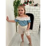 Cg Kids Petrol Mavi Keten Pamuk Dantel Detaylı Kız Çocuk Şortlu Alt Üst Takım - 2 - 3 Yaş - Petrol Mavisi