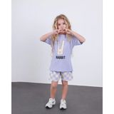 Cg Kids Rabbit Tavşan Baskılı Tshirt & Damalı Şort Lila Alt Üst Takım Süper Kalite - 4 - 5 Yaş - Mor - Lila