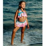 Cg Kids Renkli Desen Baskılı Fiyonk Detaylı Askılı Kız Çocuk Bikini / Mayo Alt Üst Takım Süper Kalite