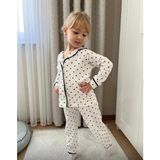 Cg Kids Siyah Kalp Desenli Fitilli Yumuşak Kumaş Düğmeli Beli Lastikli Kız Çocuk Pijama Alt Üst Takım - 7 Yaş