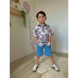 Cg Kids Yaprak Desenli Keten Gömlek Jean Kot Şort Erkek Çocuk Alt Üst Takım - Çok Renkli - 7 - 8 Yaş