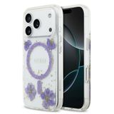 CG MOBILE Guess Reçine Çiçek Parıltılı MagSafe iPhone 17 Pro Kılıfı ile Uyumlu (Lila)