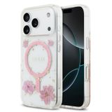 CG MOBILE Guess Reçine Çiçek Parıltılı MagSafe iPhone 17 Pro Kılıfı ile Uyumlu (Pembe)