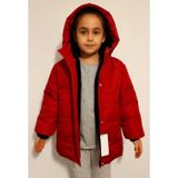 Cgboutiquestylekids Cg Kids Kırmızı Yandan Cepli Fermuar ÇıtÇıt içi kürklü Şapkalı Unisex Mont