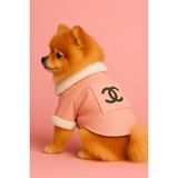 CH Tasarım Köpek Montu, Pembe Deri, Beyaz Kürk Yakalı, Lüks Evcil Hayvan Giyim, Kış Sezonu (XX-Large)