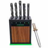 Ch Woodline 4116 Alman Çeliği 5’li Şef Bıçak Seti, Ceviz Ön Yüzlü Stand ve 22 cm Masat